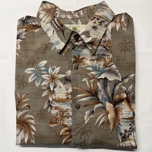 Tropical Leaf Print Casual Shirt - Brown and Blue